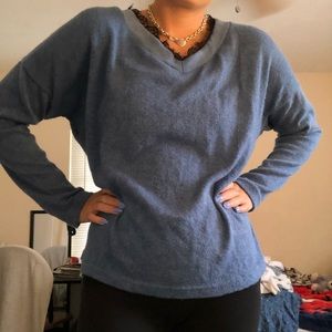 SZ M Blue Top Lace Neck SHEIN